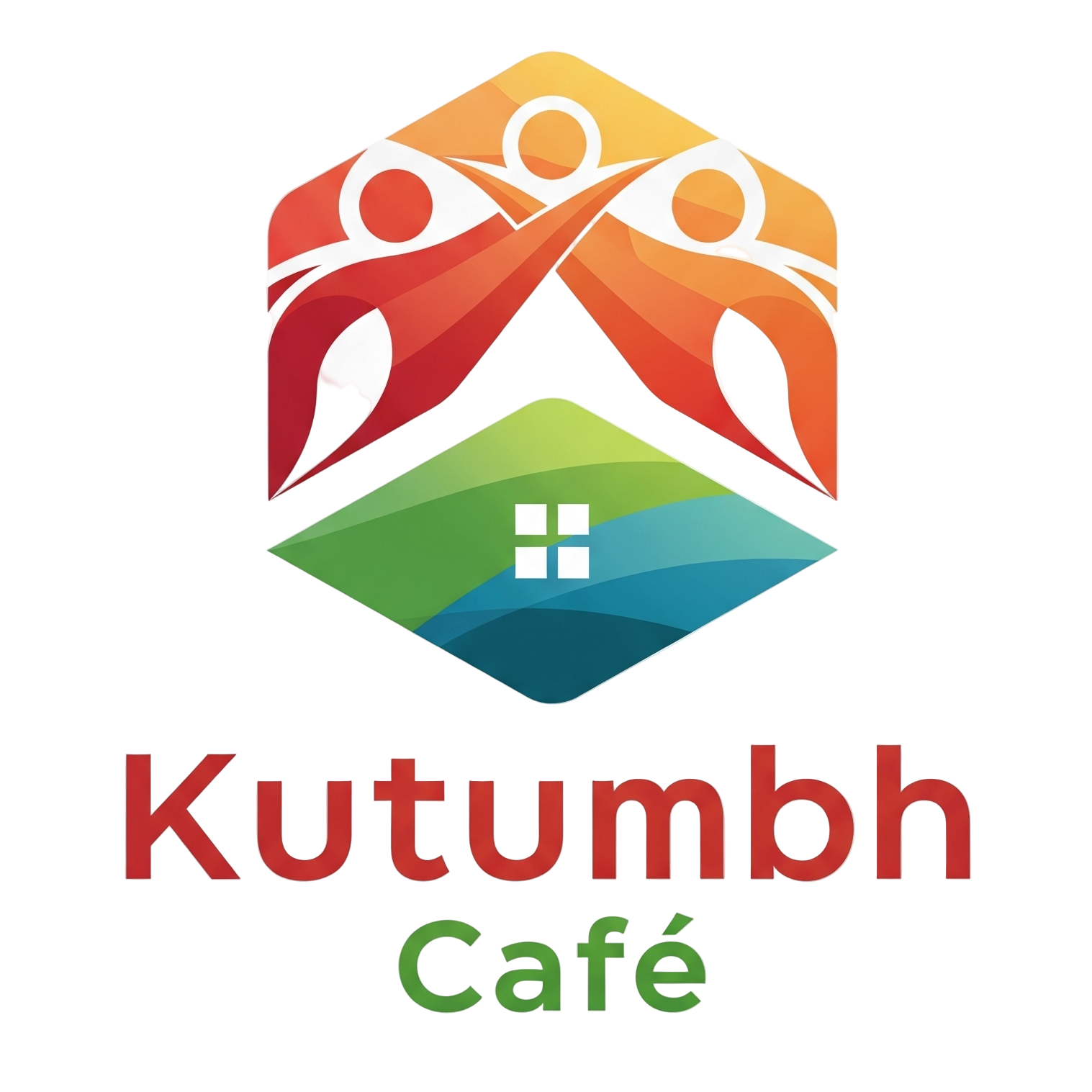 Logo of Kutumbh Café with colorful design elements on a gray background