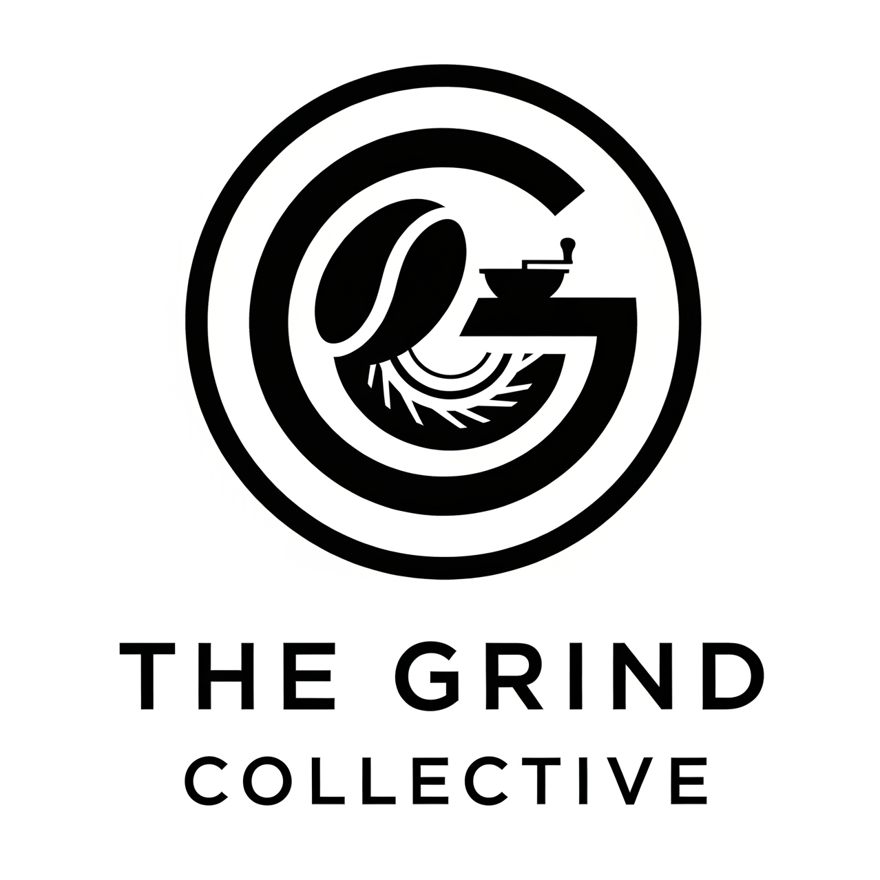 Black and white logo of 'The Grind Collective' on a white background by huxcoffee